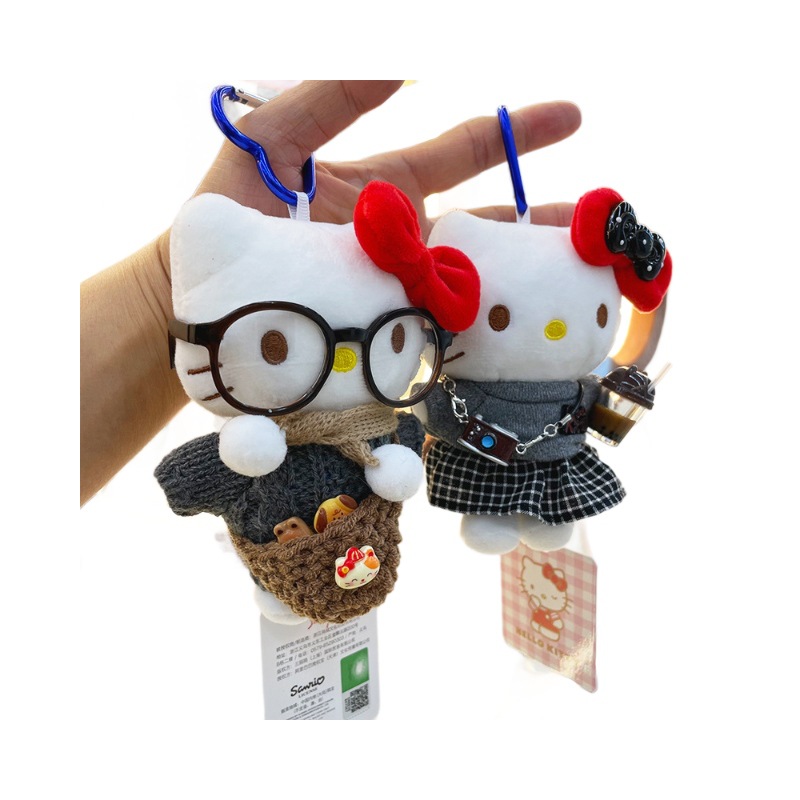 【正版】hellokitty毛绒公仔钥匙扣包包挂件背包小挂件三丽鸥玩偶白底实物图