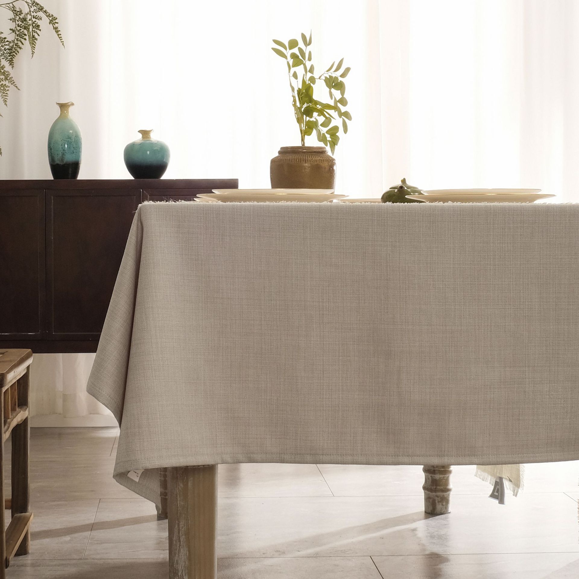 新中式纯色仿棉麻防水桌布餐桌布茶几布氛围装饰布盖布桌垫台布