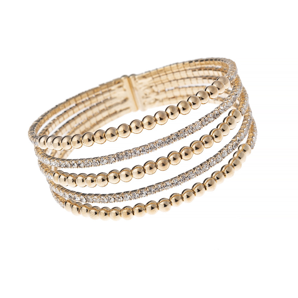 Cross-border fashion design sense copper bead 5-row rhinestone exaggerated bracelet, exquisite and creative new elastic opening jewelry details Picture