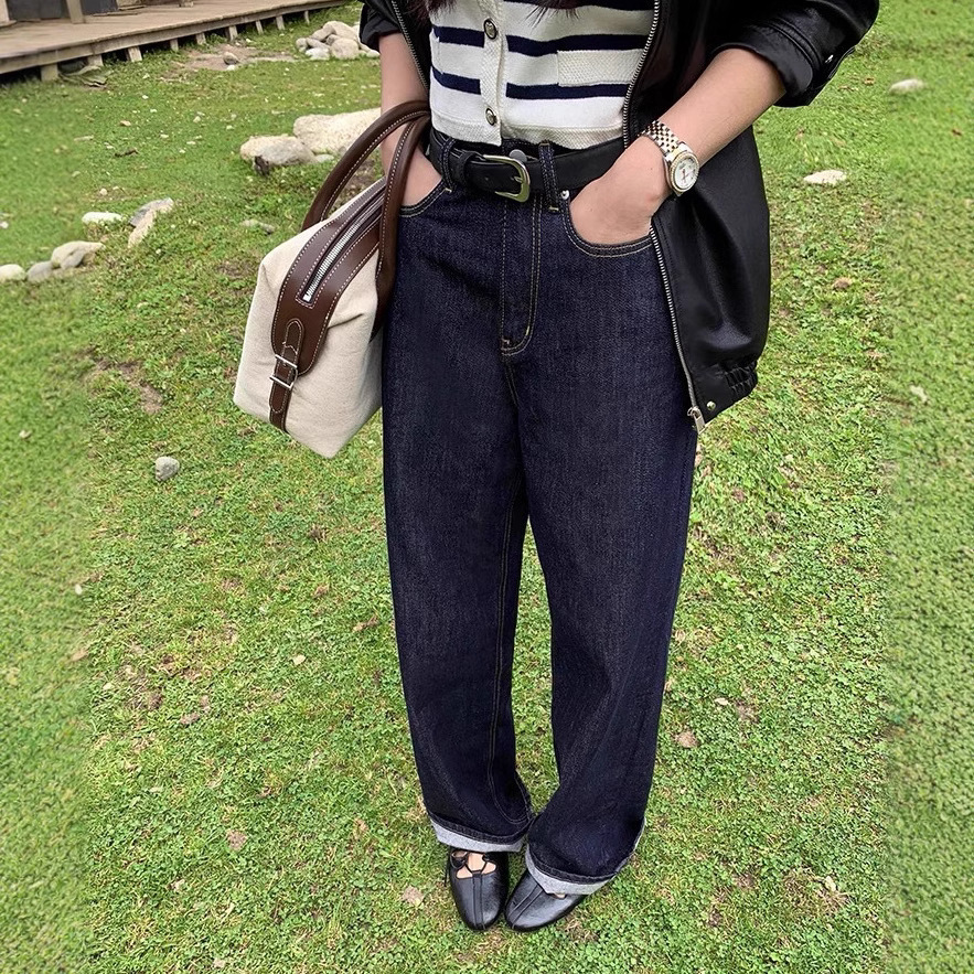 pusumed vintage wide-leg jeans for women in autumn, loose and slimming, straight-leg, floor-length pants Specification image