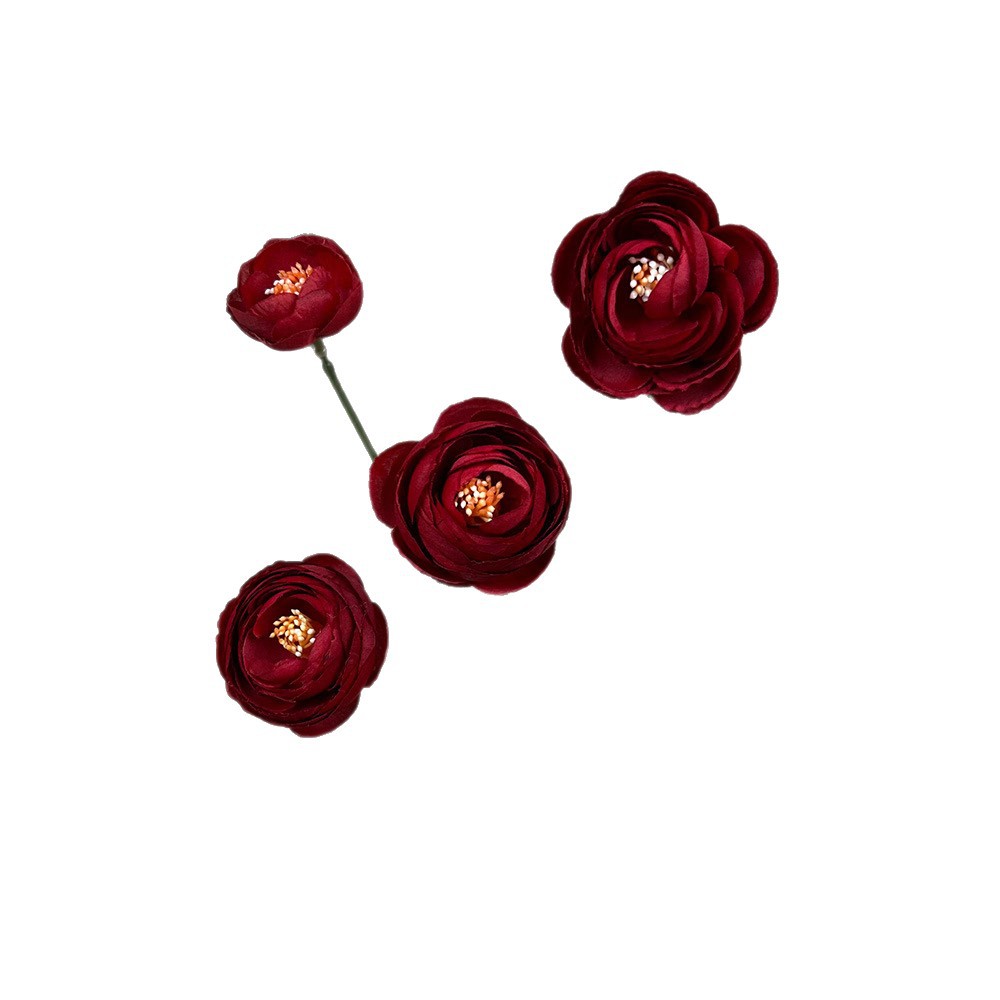 Simulated 4-head tea rose artificial artificial flowers, silk flowers, artificial plastic flowers, high-end living room ornaments, wedding floral art finished products Item Picture