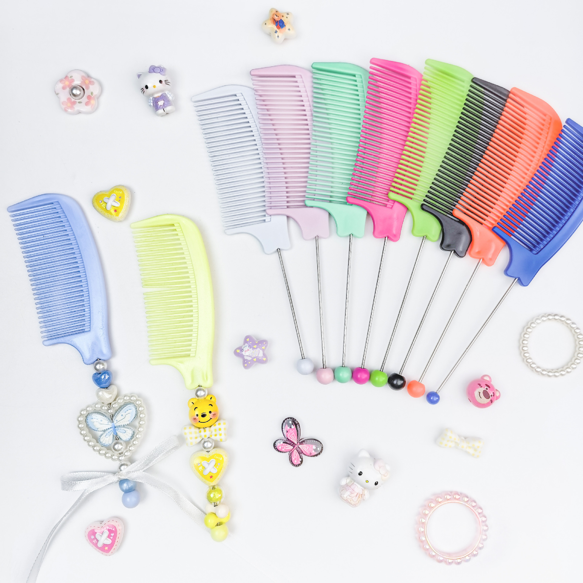 Diy Macaron-Colored Gummy Pen, Mirror, Comb, Beaded Hand-Held Comb Accessories From Dongdaemun, South Korea
