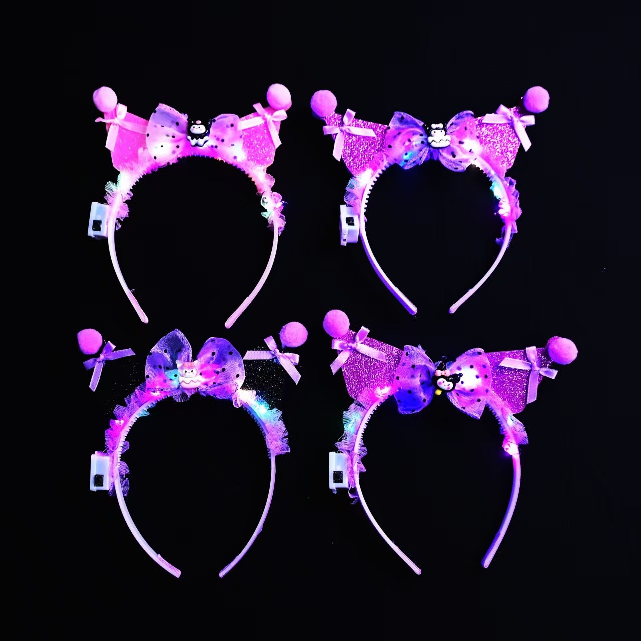 Wholesale of new glittering crown Kulomi headband, princess, cute lace ears, bow headband and luminous headwear details Picture
