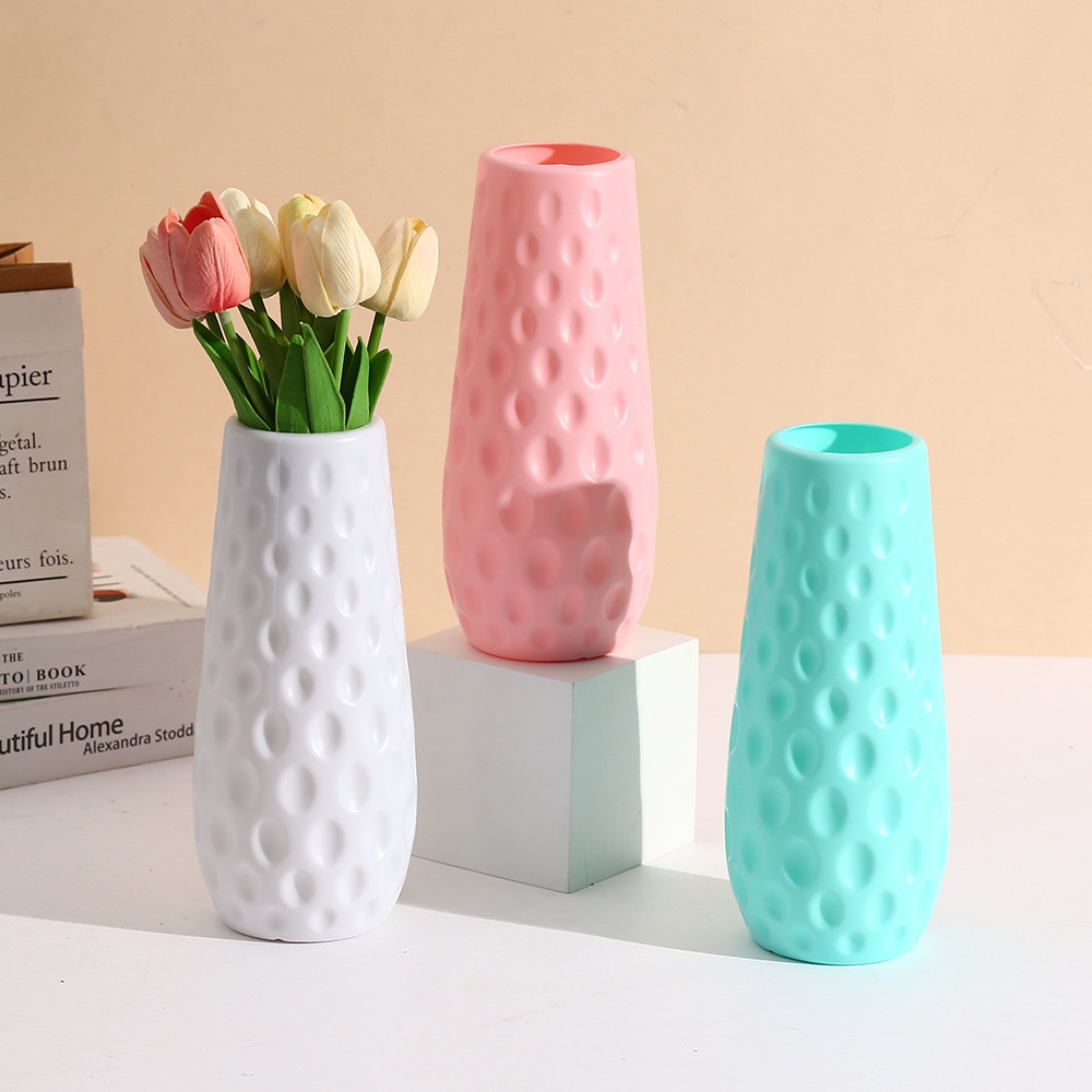 Modern creative simulation flower arrangement vase, simple plastic decorative item for home living room, round-mouthed desktop flower arrangement