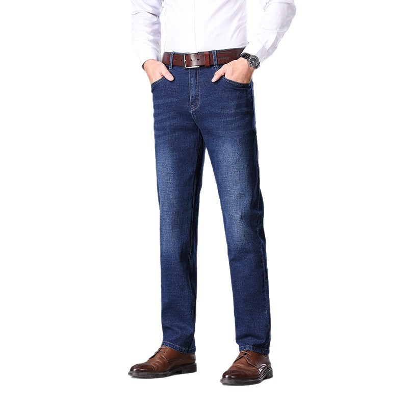 Manufacturer thickened and fleece jeans, men's autumn and winter pants, straight-leg loose and durable men's pants, business casual long pants for men Item Picture