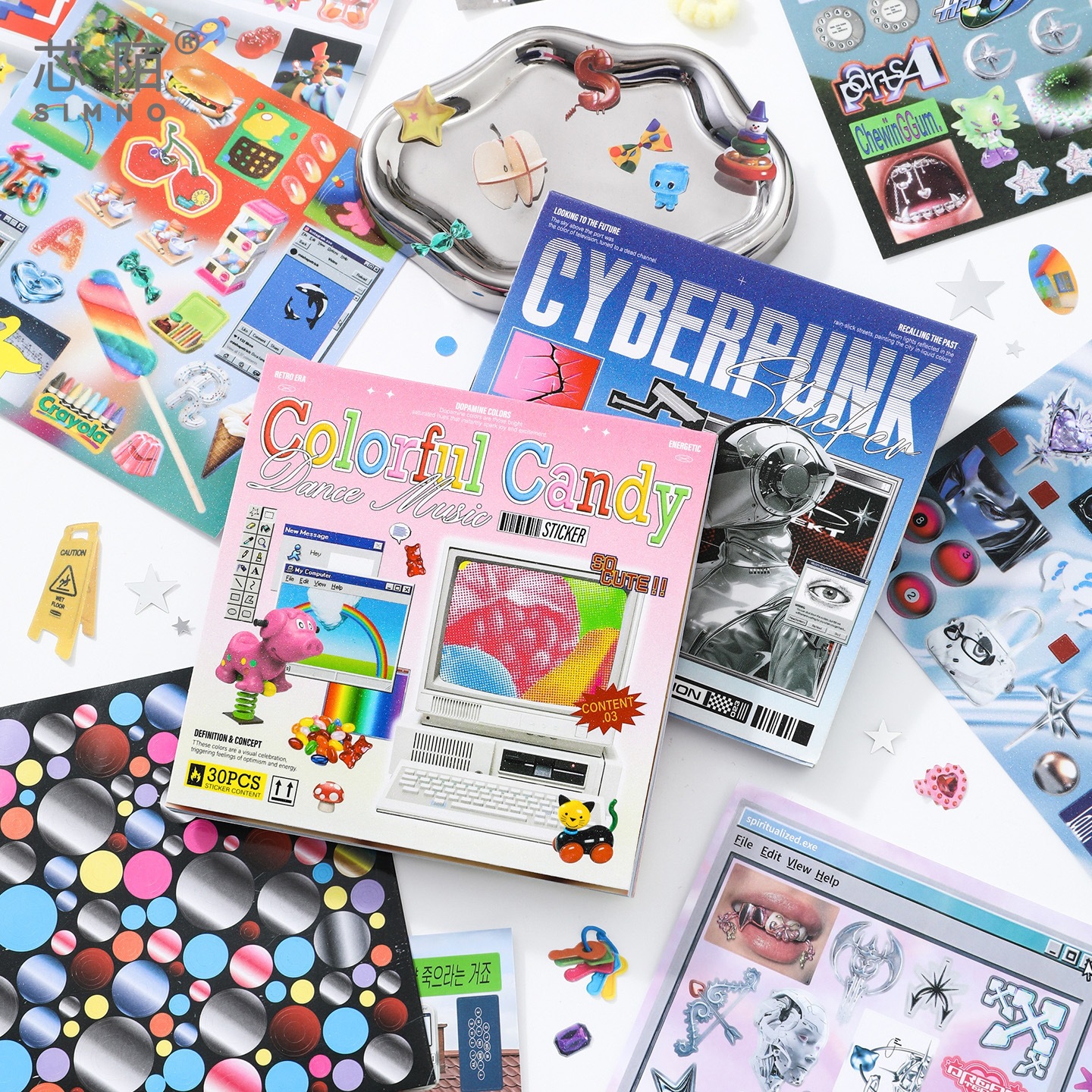 Xinmo Retro and Future Sticker Book, Mechanical style cartoon children's notebook and planner decoration material sticker book