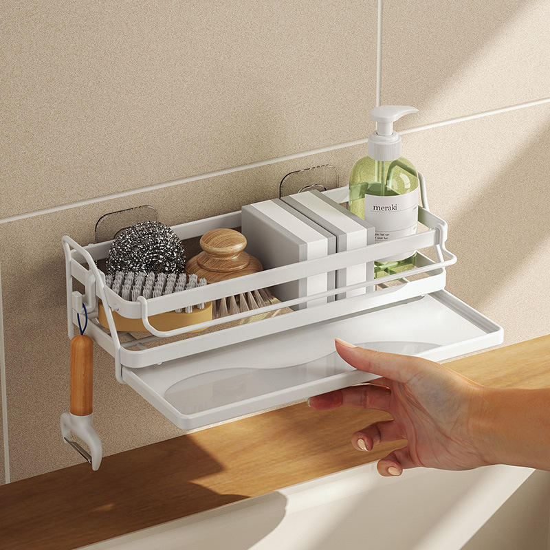 Kitchen storage rack, rag storage rack, non-perforated seasoning rack, sink, sponge draining basket, wall-mounted sink wonder Application Scenario