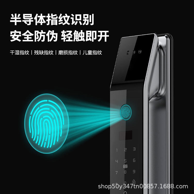 Black smart door lock, 3D facial recognition screen, digital keyboard, fingerprint recognition, C-level lock core, electronic doorbell details Picture