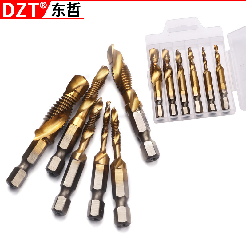 High-speed steel composite tap hexagonal handle titanium plating machine spiral tap tool tapping and chamfering integrated set Application Scenario