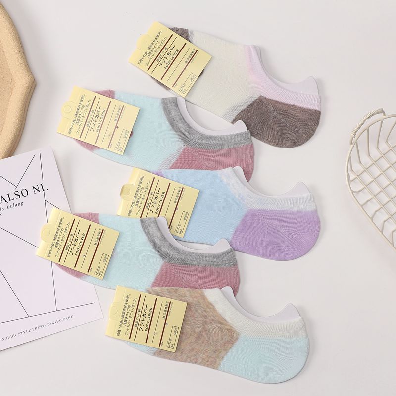 Men's spring and summer solid color socks for both men and women, with silicone that won't fall off and cotton invisible boat socks, shallow mouth thin short socks wholesale details Picture