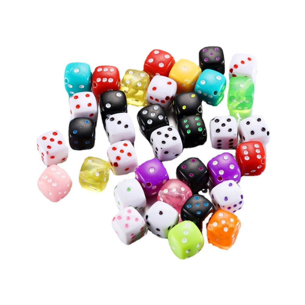 diy饰品配件手工穿绳珠亚克力骰子珠子透明彩色珠子黑白珠批发白底实物图