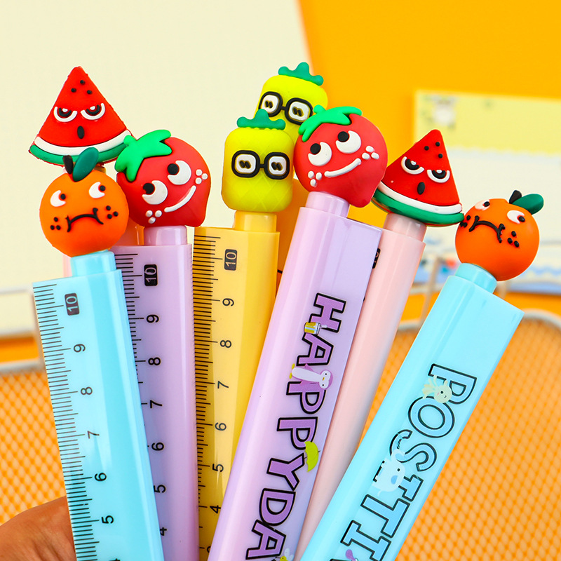 Creative ruler gel pen, high appearance level, fruit series ruler pen, clear scale, black signature pen and gel pen on the ruler body full figure