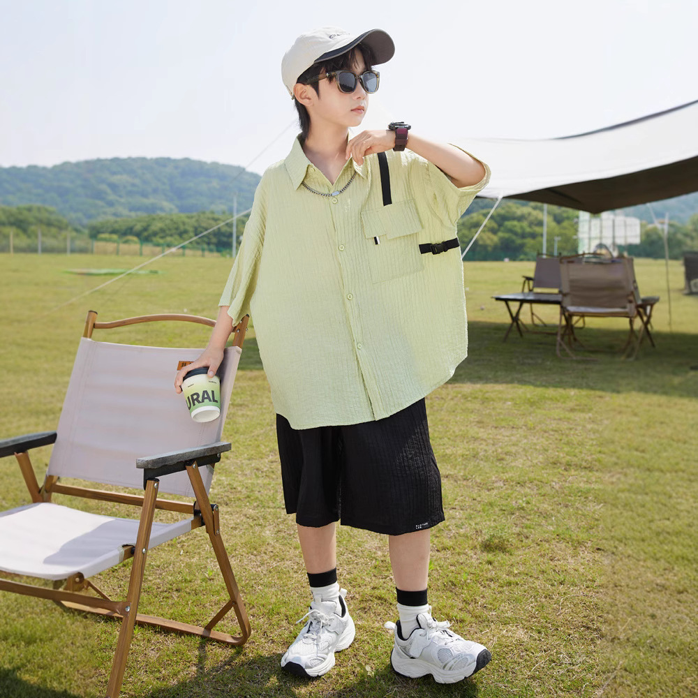 Niño traje de verano 2026 nuevo niño verano fino blusa manga corta niño medio grande estilo de verano chic boy trendy Application Scenario
