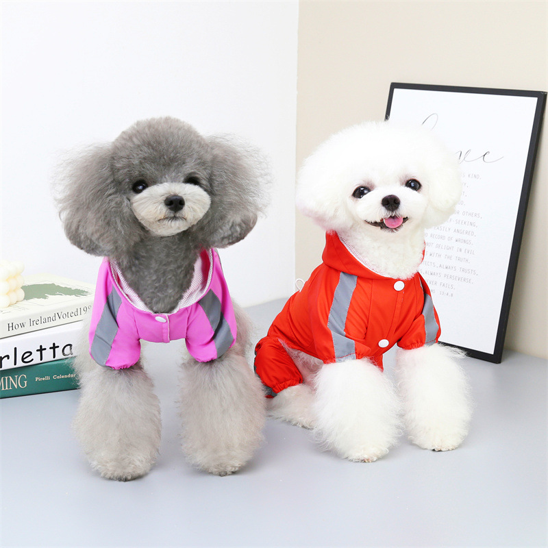 Pet casual raincoat, small and medium-sized Teddy, Bichon, Corgi dog breathable, comfortable, waterproof, reflective four-legged raincoat Application Scenario