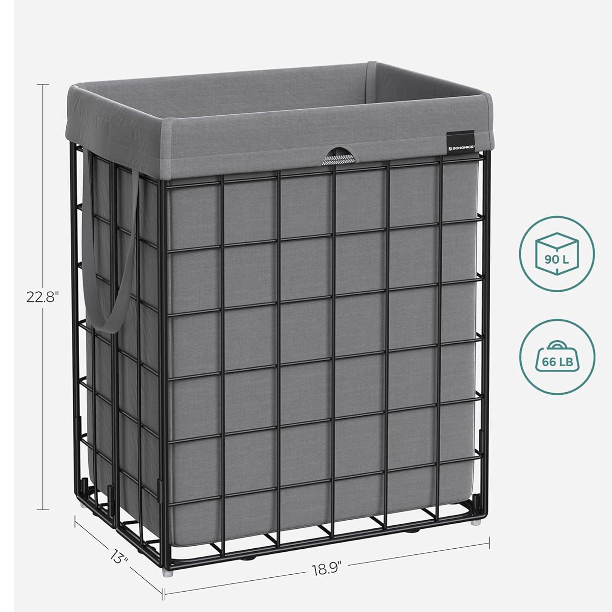 Amazon laundry basket, foldable laundry basket, detachable and washable lined metal wire frame details Picture