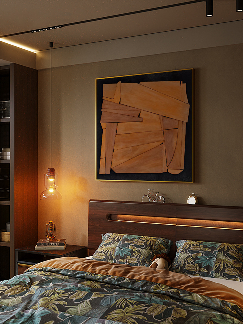 简约现代中古风抽象走廊过道客厅玄关装饰画卧室背景墙壁方型挂画细节图