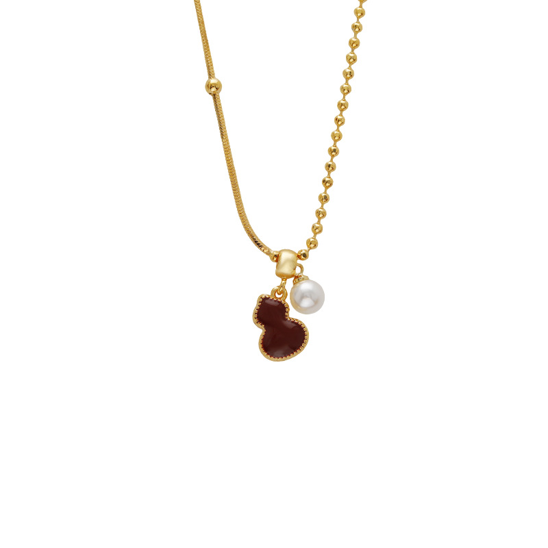 Hyacinth enamel pearlescent purple mother-of-pearl double-sided gourd pendant necklace, a best-selling female Douyin necklace, 2025 new style collarbone chain Item Picture
