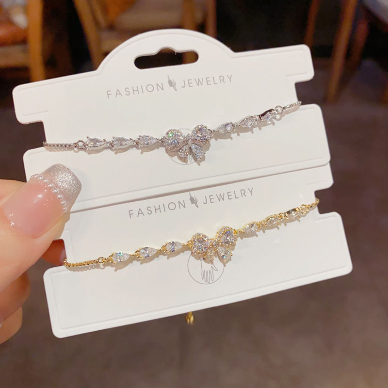 法式气质轻奢百搭超闪满锆蝴蝶结手链精致时尚小众设计感手饰批发