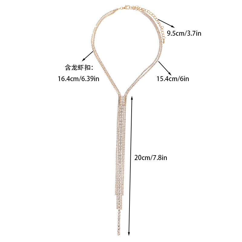 This Korean InS-style necklace is a cross-border bestseller with diamond-encrusted long tassel necklace and a double-layer rhinestone claw chain design Specification image