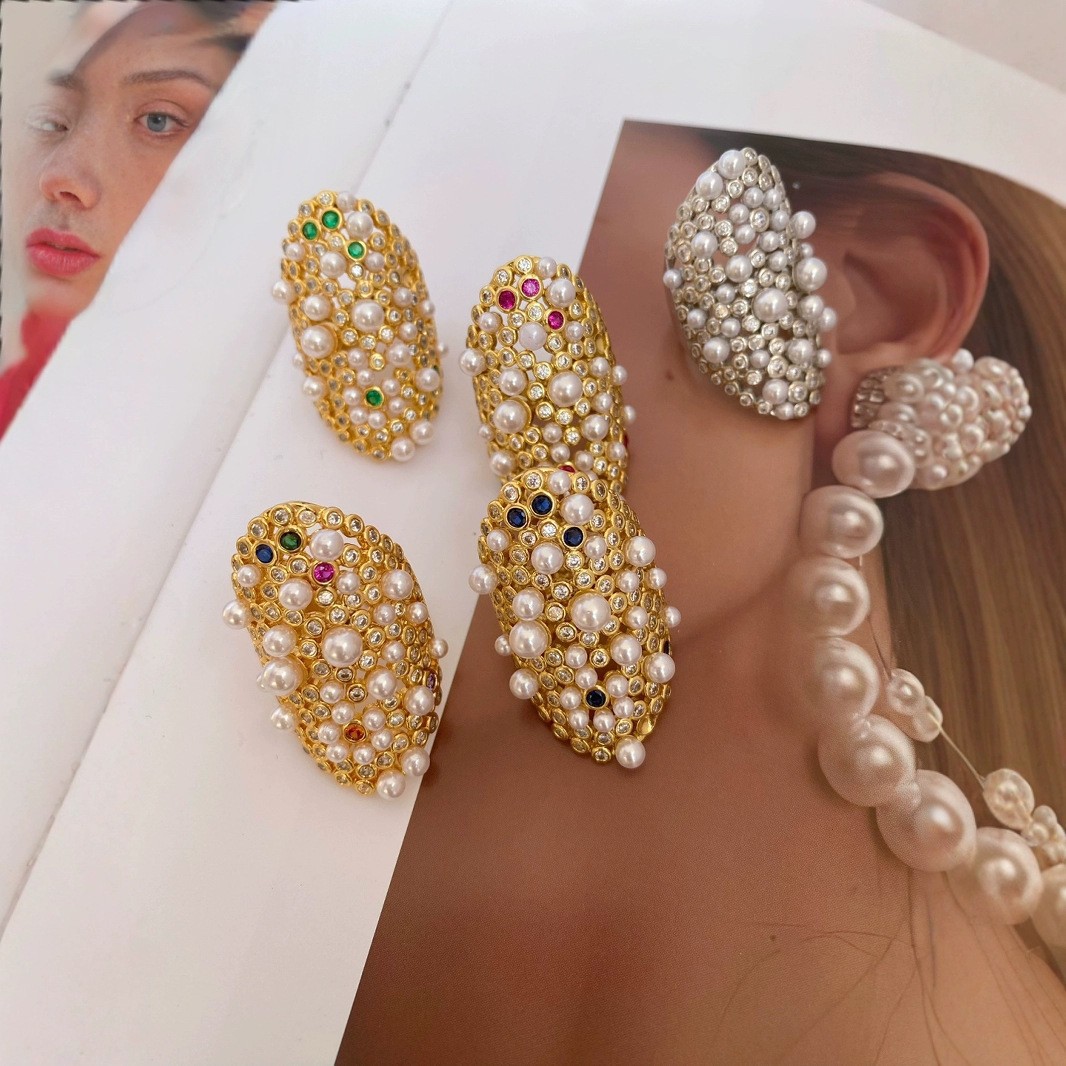 A 2024 new model of pearl flower diamond ring with a fashionable and high-end feel from cross-border bestsellers in Europe and America Specification image