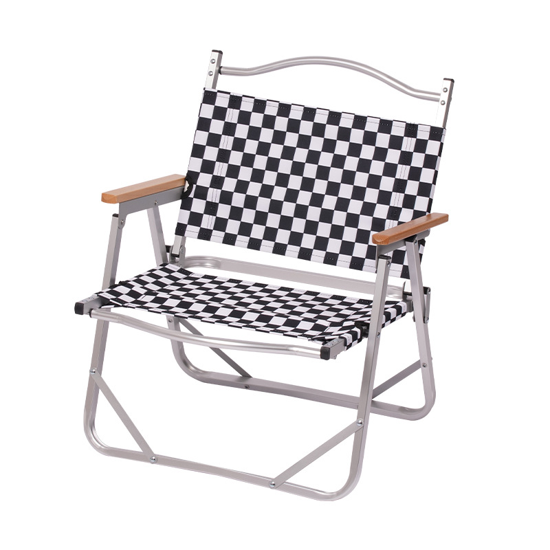 黑白格超轻折叠椅子克米特椅野餐椅便携桌椅沙滩椅露营野营椅白底实物图