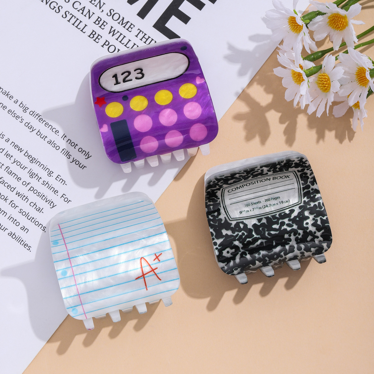 Cross-border new cute books, computer hair clips, cartoon notebook hair clips, back-to-school season gifts, party hair accessories Specification image