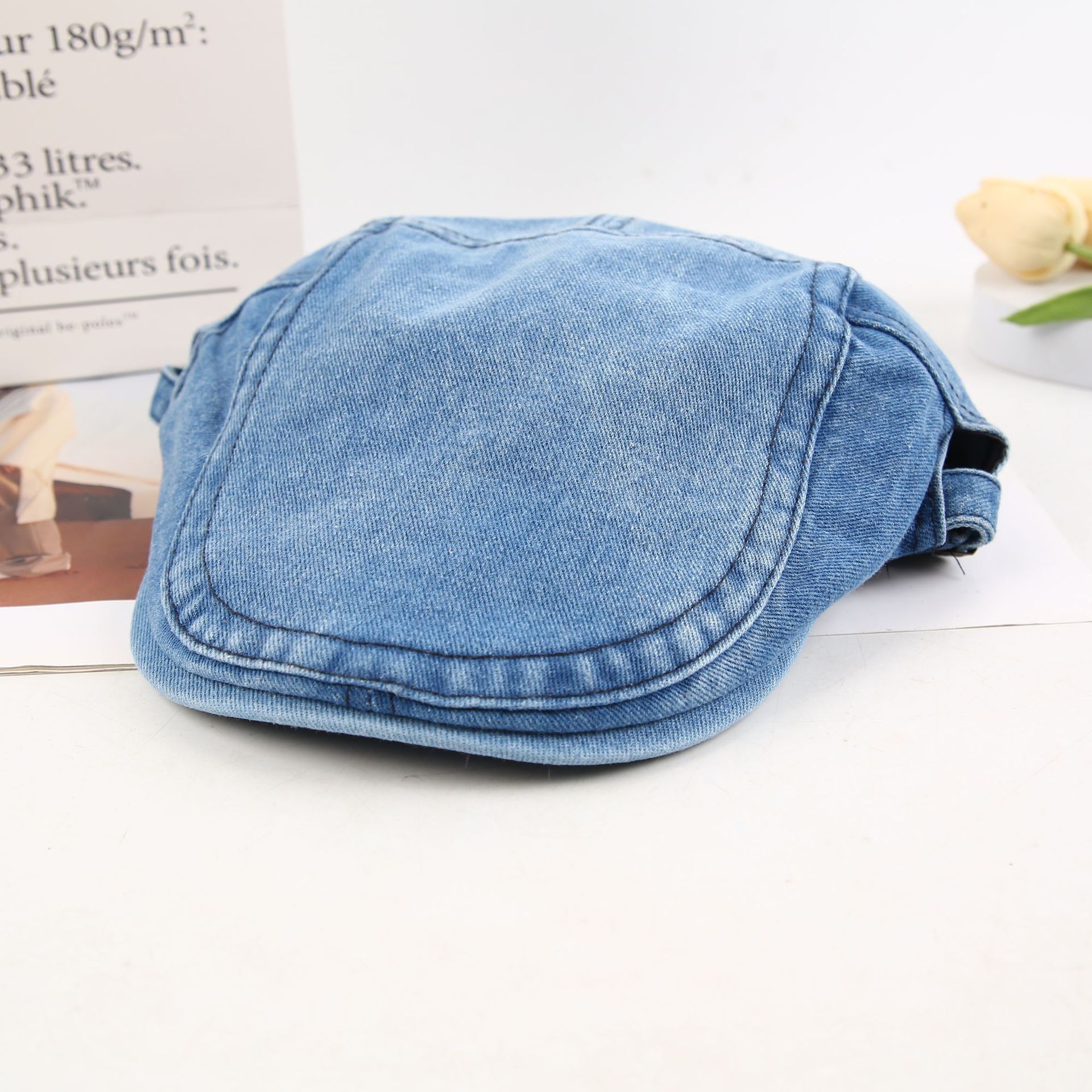 Denim forward hat, washed and aged beret, new retro and versatile style Specification drawing