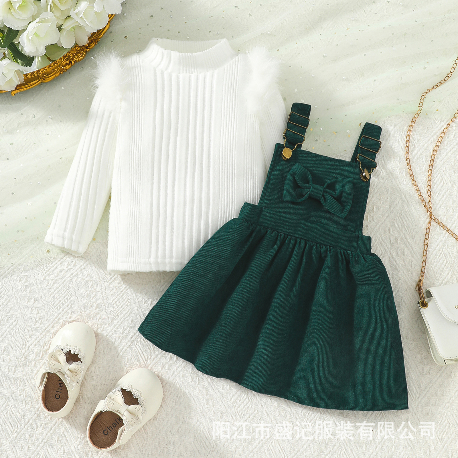 【 New Style 】 Amazon Temu Children's Clothing Christmas T-shirt and Halter Dress Set for cross-border e-commerce Specification image