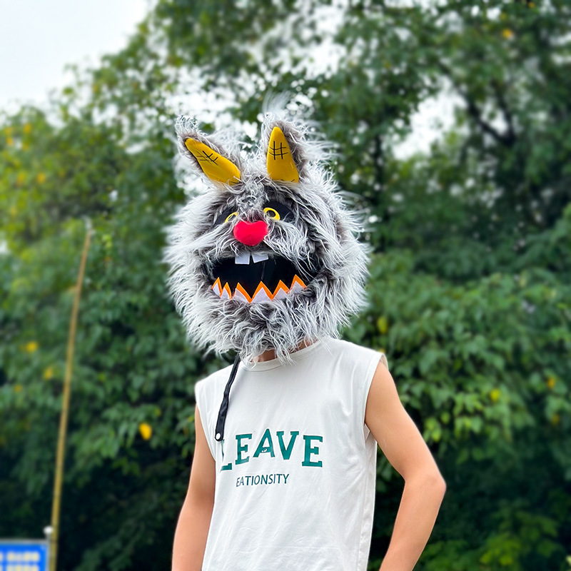 Head cover, Scar Rabbit plush helmet cover, motorcycle cartoon warm windproof motorcycle full helmet, trendy cycling accessories Specification image