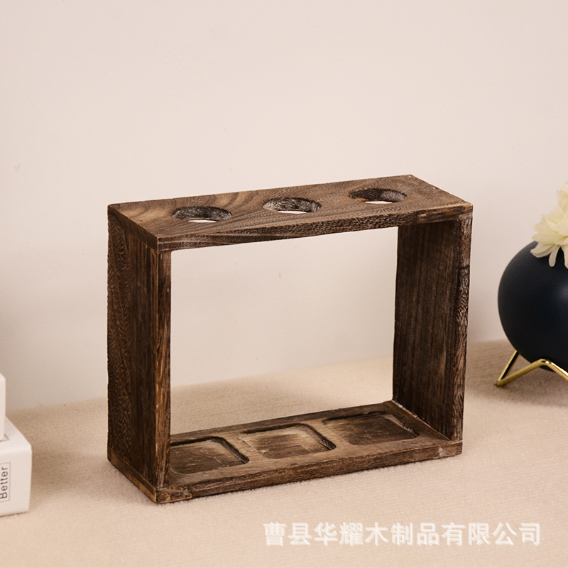 木制复古烧色置物架木质酒瓶红酒桐木木架桌面收纳摆件实木工艺品细节图