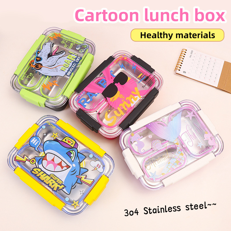 Korean-style cute cartoon stainless steel lunch boxes, microwave lunch boxes, sealed lunch boxes for male and female students, canteens and dormitories