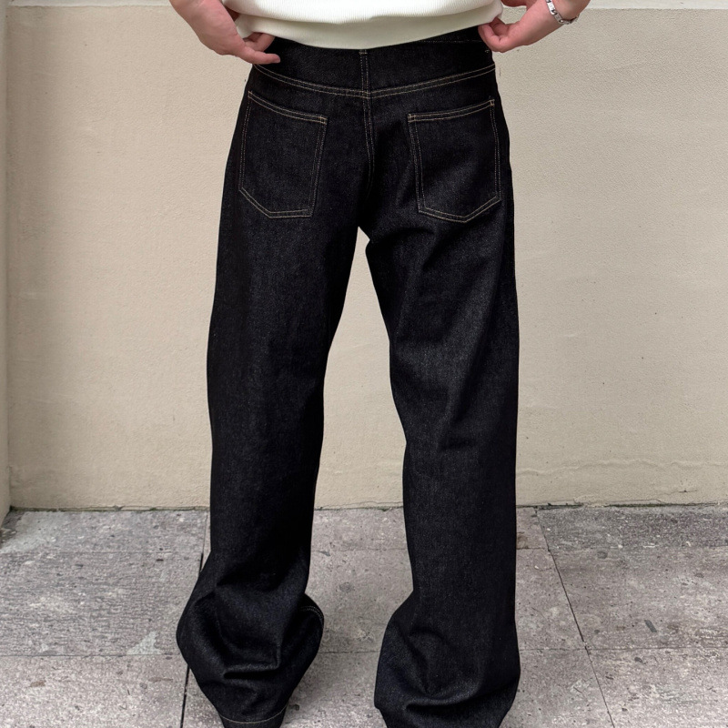 AUTICUP American retro hand-stitched, non-fading, natural cow jeans, slimming, loose 13.5-ounce straight-leg pants details Picture