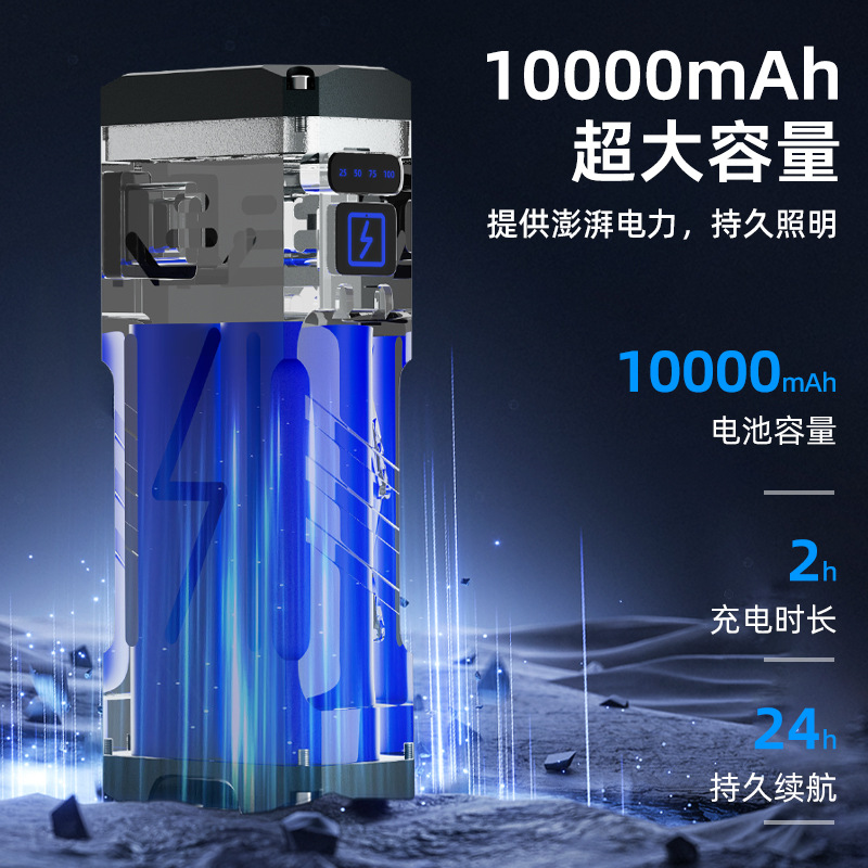 跨境抖音新款G999定焦月光宝盒13000流明远射充电宝10000毫安白底实物图