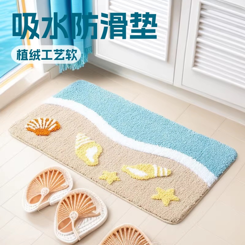 植绒卫生间吸水地垫浴室防滑垫卧室门口脚垫厕所进门地毯入户门图