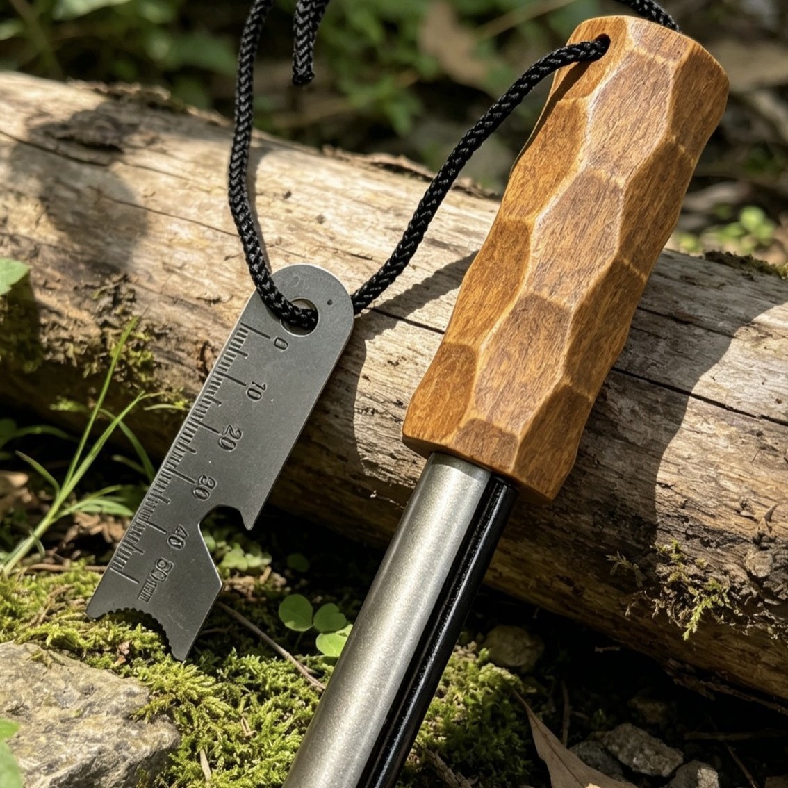 New survival camping flint magnesium rod, survivor umbrella rope, scraper, flint rod, wooden handle, flint set full image