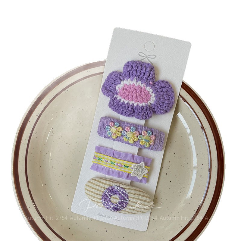 Nueva versión coreana floral paño horquilla hecha a mano para niños dulce lateral pelo roto pinza flequilla multicolor adorno para el pelo dulce Pom.kr dulce hermana vintage horquilla: arco plagado floral otoño invierno variedad versátil menos Item Picture
