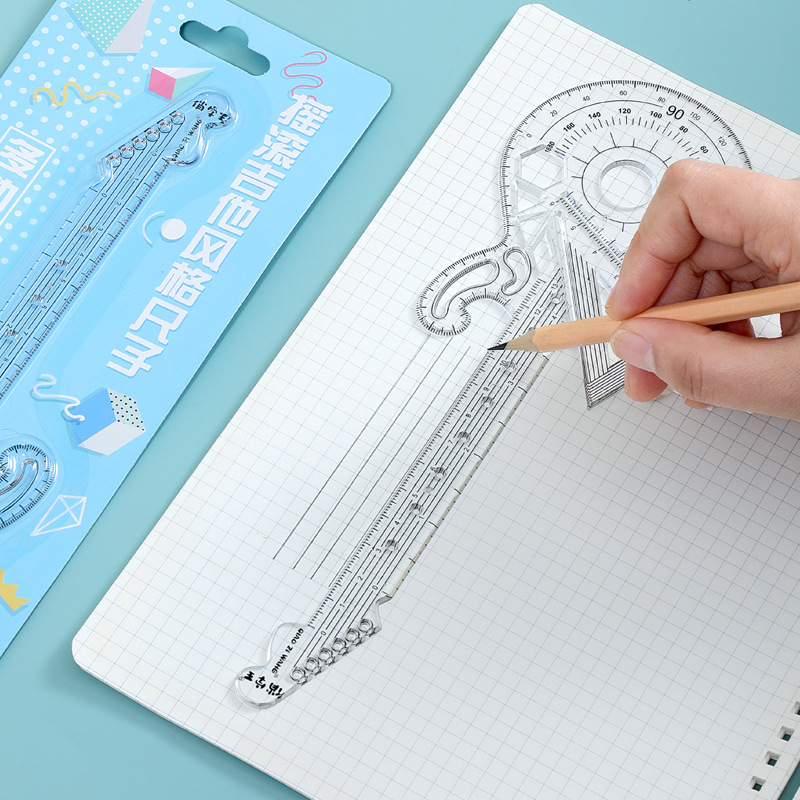 The new internet-famous guitar ruler set has multiple functions, a high appearance level, multiple uses for convenience, and contains a straight ruler, a triangular compass Specification drawing