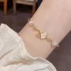 The new summer style, fashionable and fresh crystal maple leaf cat's eye stone bracelet is a light luxury and versatile design accessory Specification image