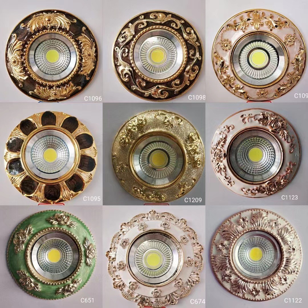 Luxurious diamond-encrusted three-color variable light European-style downlight, embedded LED spotlight, ceiling light, 5W living room TV background wall details Picture