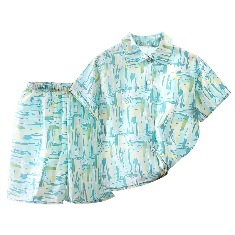 New summer casual short-sleeved shirt set for boys, beach flower shirt, trendy and versatile, loose shirt for children Item Picture