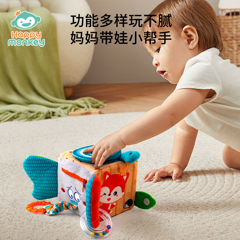 Happymonkey Baby Early Education Toys: Hexahedral dressing soft cloth building blocks, baby grasping training bells Specification image