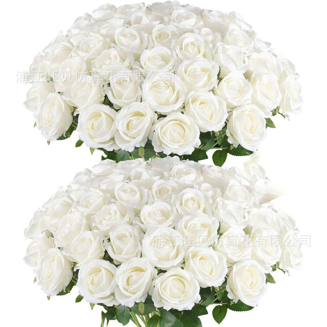 仿真白色绢布玫瑰花 人造假花七夕情人节婚礼装饰花玫瑰花墙批发