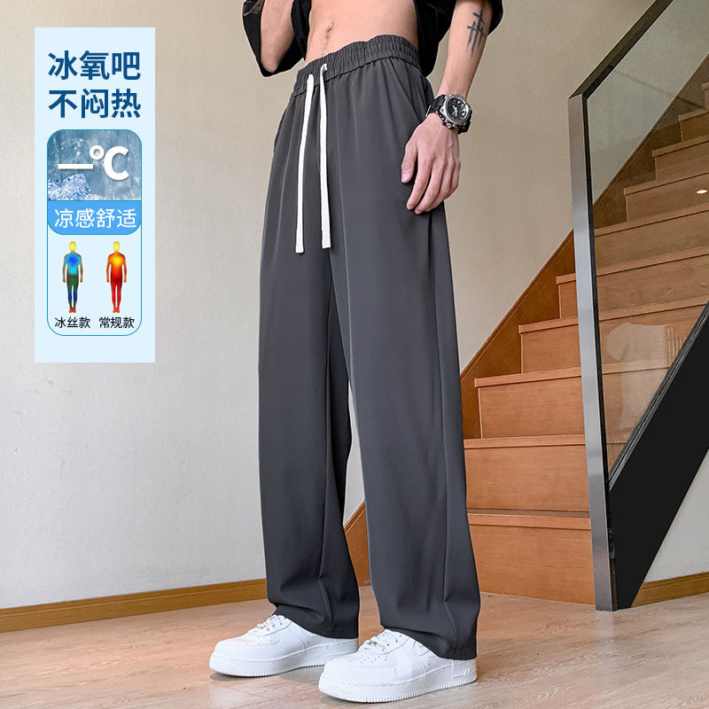 Trendy men's straight-leg casual pants, loose and drape, versatile sportswear pants, trendy brand ins pants, thin style, one-piece consignment Specification image