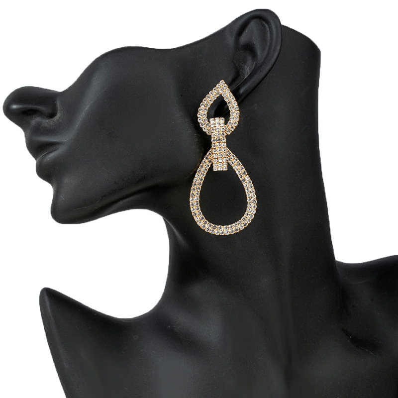 Elegant and luxurious European and American women's earrings, double-layer rhinestones, unique teardrop-shaped earrings, bridal accessories, hanging earrings, fashionable and creative accessories details Picture
