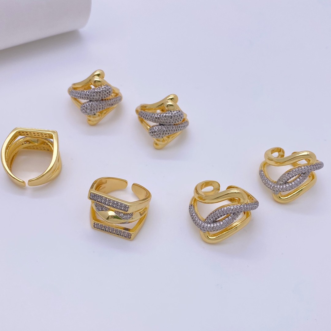 A new cross-border copper-inlaid zircon ring for women on Instagram, featuring a simple French style and a geometric niche open ring details Picture