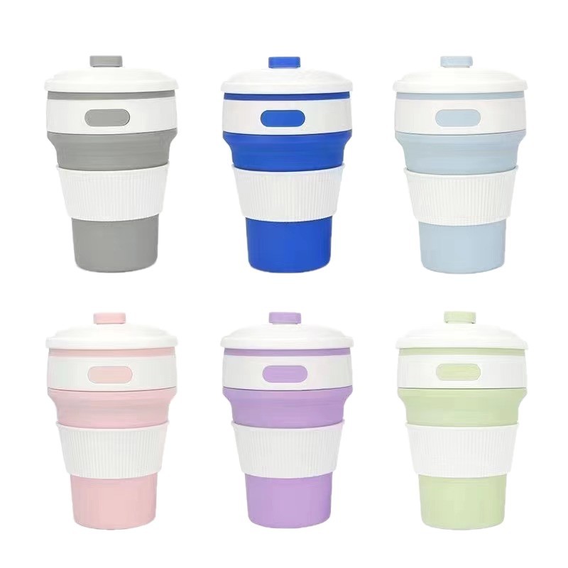 Self-produced and self-sold silicone folding water cups, outdoor portable folding cups, 350ml high-temperature resistant cups, telescopic coffee cups Item Picture