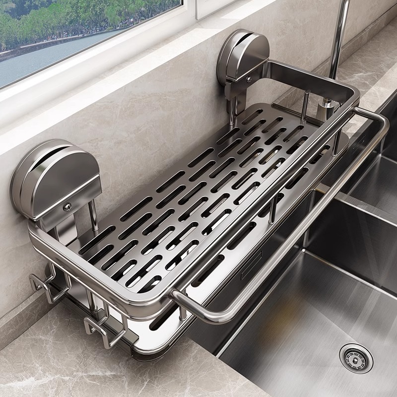 Kitchen suction cup, rag rack, draining wall-mounted multi-functional sink, storage rack, faucet, dishwashing sponge storage rack