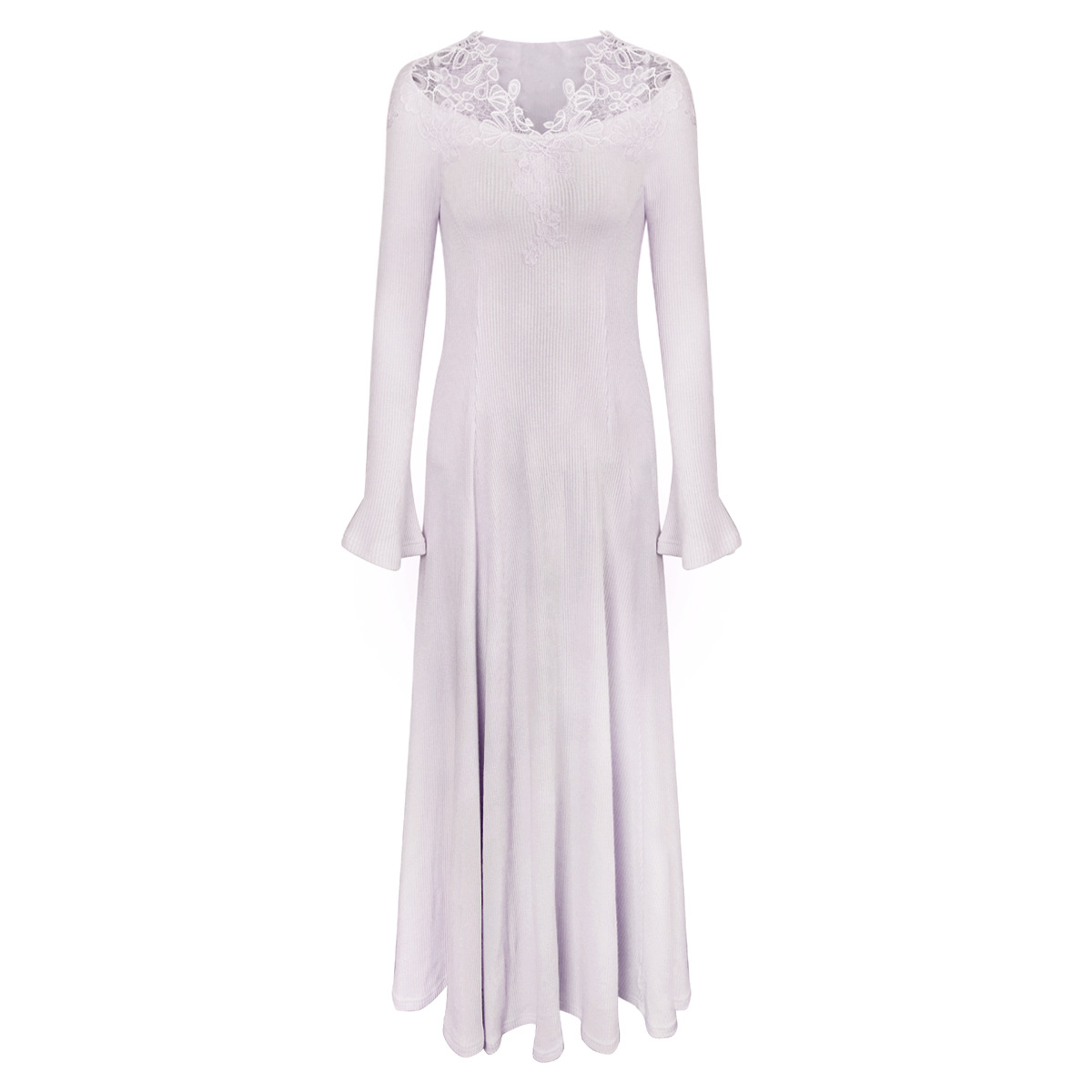 【不知雪】温柔氛围感蕾丝v领针织连衣裙腰显瘦a摆长裙白底实物图