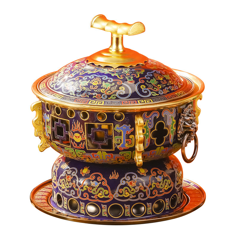 景泰蓝铜火锅酒精炉火锅单人小火锅一人一锅加厚珐琅酒精锅白底实物图