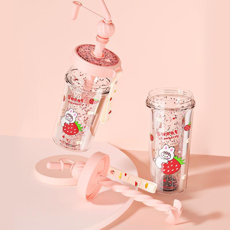 New creative, trendy and cute whirlwind stirring ice cup, ins style fashionable double-layer student girl plastic straw cup Application Scenario